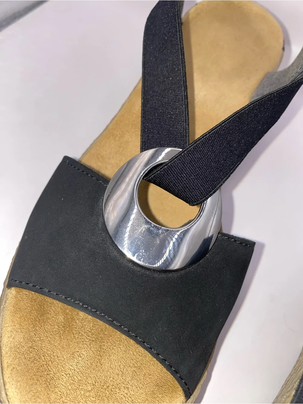 Rieker Fanni 624H6 Black Wedge Sandals with Silver‎ Ring Accent
